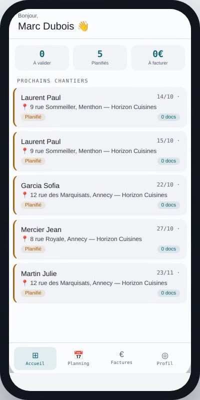 Application poseur : la liste des prochains chantiers